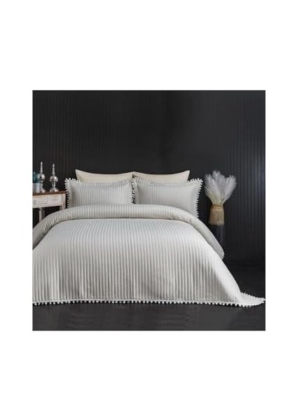Home Collection Kapitone Ponpon 3 Parça Yatak Örtüsü Ç.k Krem