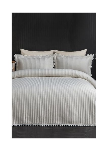 Home Collection Kapitone Ponpon 3 Parça Yatak Örtüsü Ç.k Krem