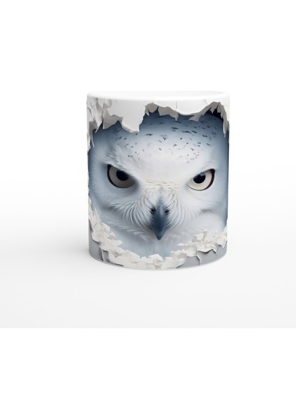 Beyaz Duvarı Delen Bakış Kartal Gözlü Baykuş Baskılı Kupa Bardak