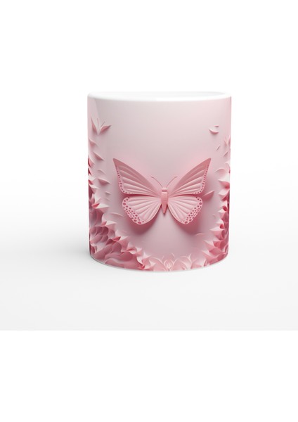 Pembe Kanatların Dansı: Soyut Kelebek Desenli Baskılı Kupa Bardak
