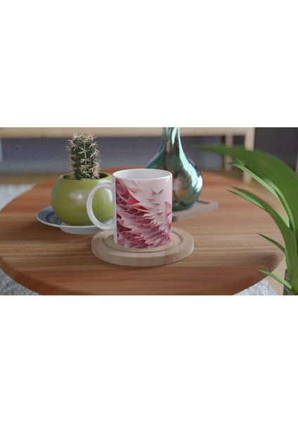 Pembe Kanatların Dansı: Soyut Kelebek Desenli Baskılı Kupa Bardak
