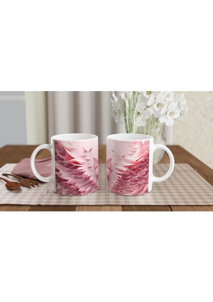 Pembe Kanatların Dansı: Soyut Kelebek Desenli Baskılı Kupa Bardak