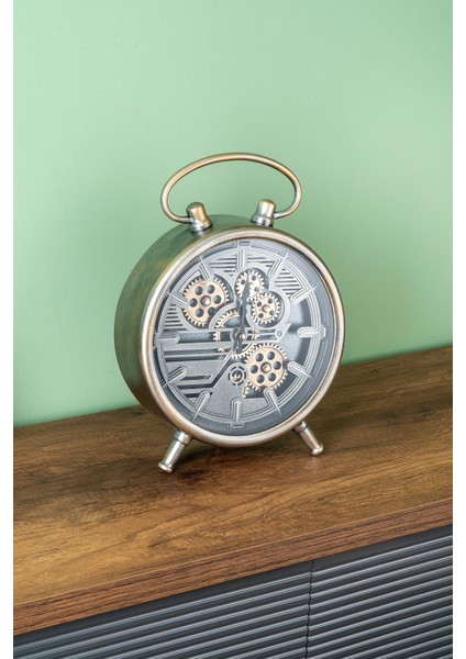 Bronz Çarklı Masa Saati - 24.5 cm