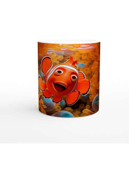 Turuncu Mercanlar Arasında Neşeli Palyaço Balığı Baskılı Kupa Bardak