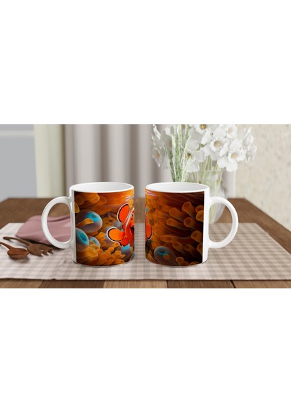 Turuncu Mercanlar Arasında Neşeli Palyaço Balığı Baskılı Kupa Bardak fırsatları