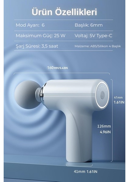 Masaj Tabancası Sporcu Masaj Aleti 6mm 4 Farklı Başlık Şarjlı Profesyonel Masaj Aleti TP-1028 indirimleri