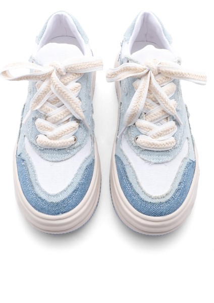 Kadın Yüksek Taban Sneaker Keten Kumaş Bağcıklı Spor Ayakkabı Corken