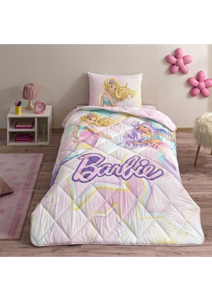 Lisanslı Barbie Mermaid Tek Kişilik Pamuk Yorgan Seti