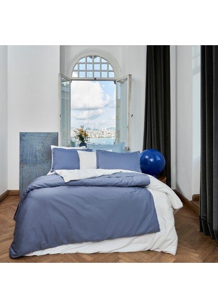 Mix&Match Pamuk Saten Çift Kişilik Nevresim Kılıfı İndigo
