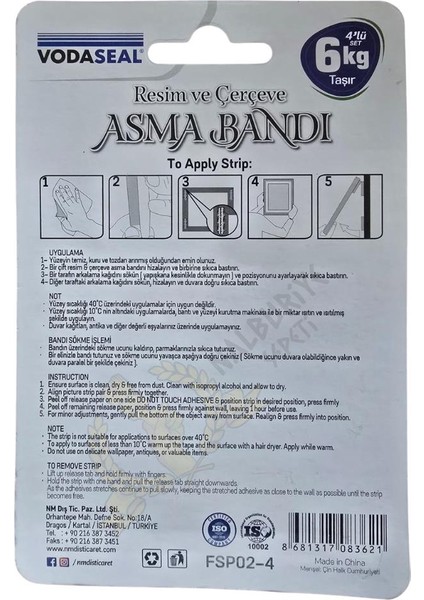 Resim ve Çerçeve Asma Bandı 6 Kg. - Şeffaf - 4 Adetli Set fiyatları