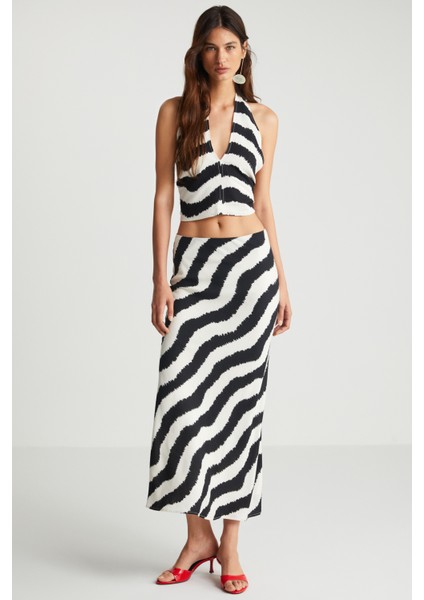 Zebra Desenli Uzun Etek