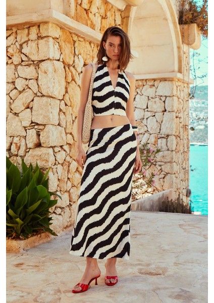 Zebra Desenli Uzun Etek
