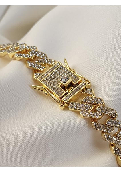 Gurmet Kilit Modelzirkon Taşlı Gold Bileklik