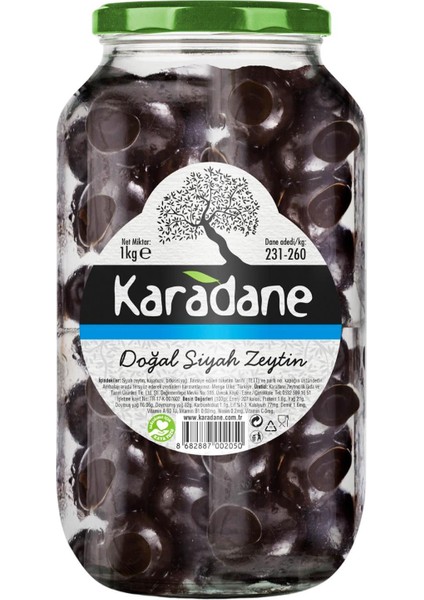 Doğal Siyah Zeytin 231 260 Kalibre 1 kg