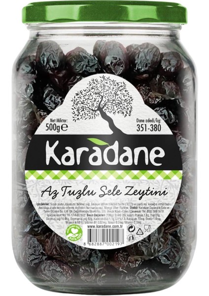 Karadane Doğal Az Tuzlu Sele Zeytini 351 - 380 Kalibre 500 gr