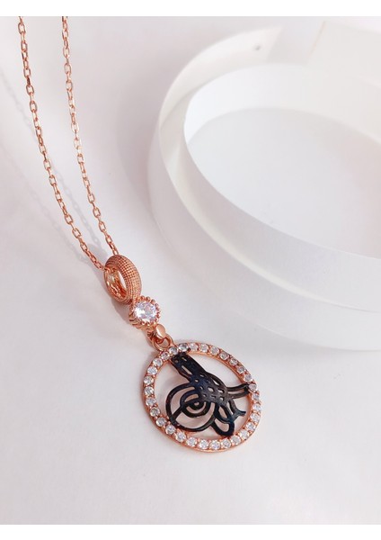 18 Ayar Altın Kaplama Rose Osmanlı Tuğra Tasarım Kadın Gümüş Kolye fiyatları