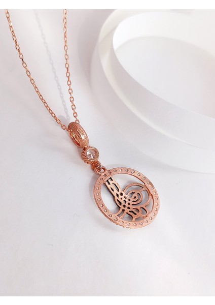 18 Ayar Altın Kaplama Rose Osmanlı Tuğra Tasarım Kadın Gümüş Kolye modelleri