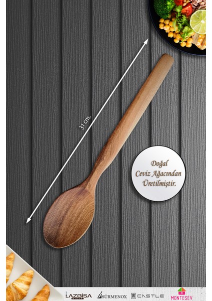 Doğal Ceviz Ağacı Ahşap Tahta Kaşık Spatula Kevgir Çatal Seti Ağaç Kaşık (4 Lü Set) Mta2