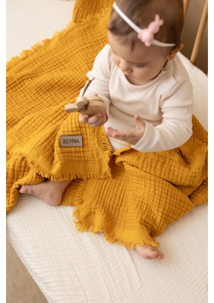 Turuncu Müslin 4 Katlı Müslin Bebek Müslin Çocuk Müslin Örtü %100 Pamuk 110 x 110 cm