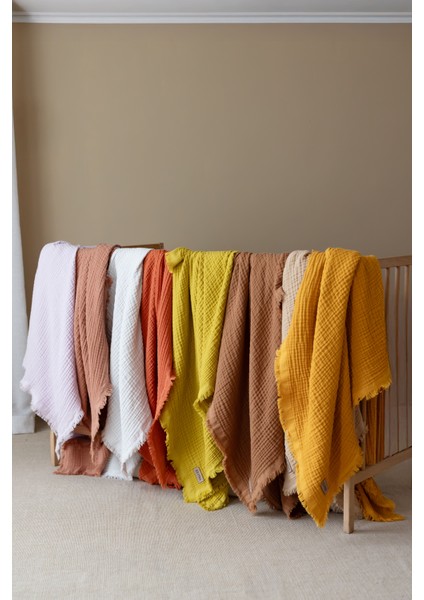 Turuncu Müslin 4 Katlı Müslin Bebek Müslin Çocuk Müslin Örtü %100 Pamuk 110 x 110 cm