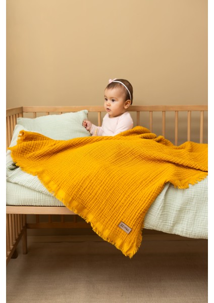 Turuncu Müslin 4 Katlı Müslin Bebek Müslin Çocuk Müslin Örtü %100 Pamuk 110 x 110 cm