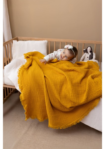 Turuncu Müslin 4 Katlı Müslin Bebek Müslin Çocuk Müslin Örtü %100 Pamuk 110 x 110 cm
