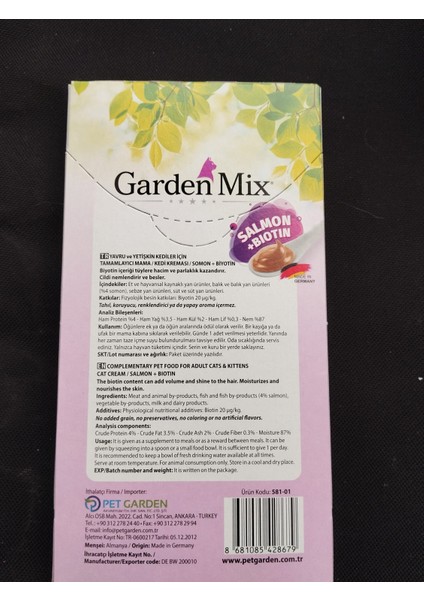 Garden Mıx Kedi Kreması Somon+Biotin 15GR x 5 Adet fiyatları