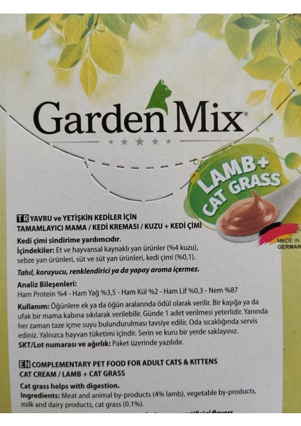 Garden Mıx Kedi Kreması Kuzu+Kedi Otu 15GR x 5 Adet