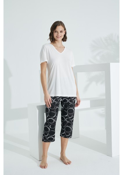 Bambu Soft Kumaş Kısa Kol Kapri Takım 71040