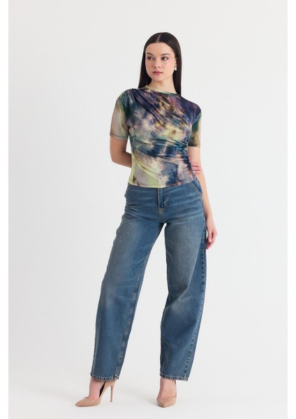 Yeşil Desenli Büzgülü Sandy Bluz 12303 fiyatları