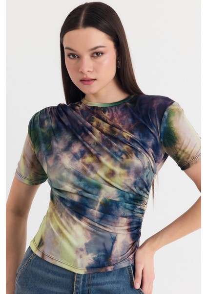 Yeşil Desenli Büzgülü Sandy Bluz 12303 modelleri