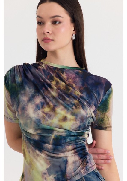 Yeşil Desenli Büzgülü Sandy Bluz 12303 fırsatları