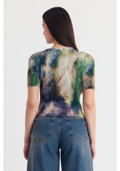 Yeşil Desenli Büzgülü Sandy Bluz 12303 indirimleri