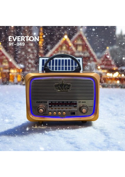 RT-849 Bluetooth Fm-Usb-Tf-Aux Şarjlı Nostaljik Radyo Güneş Panelli