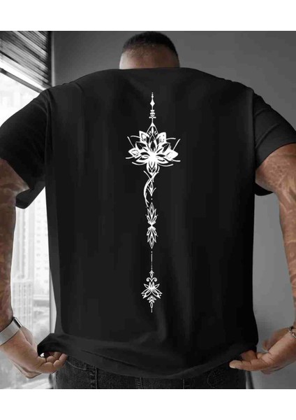 Lotus Çiçeği Baskılı Özel Tasarım Oversize Tshirt