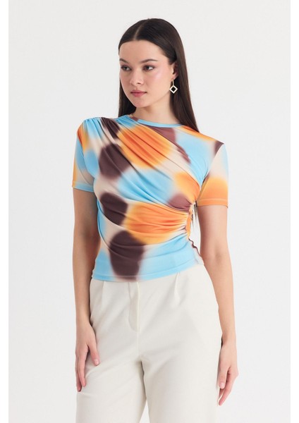 Sarı Desenli Büzgülü Sandy Bluz 12303 modelleri