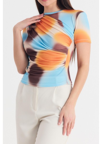 Sarı Desenli Büzgülü Sandy Bluz 12303 fırsatları