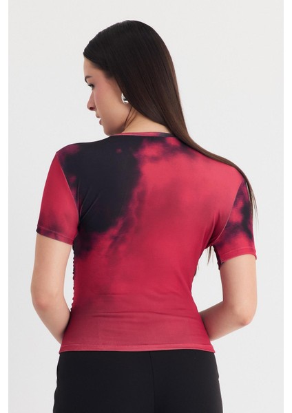 Bordo Desenli Büzgülü Sandy Bluz 12303 indirimleri