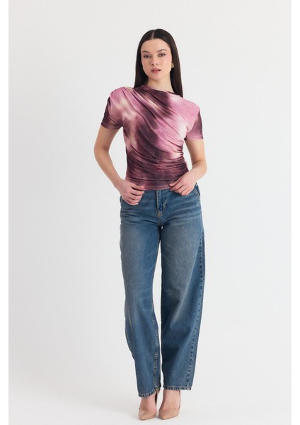 Pembe Desenli Büzgülü Sandy Bluz 12303 fiyatları