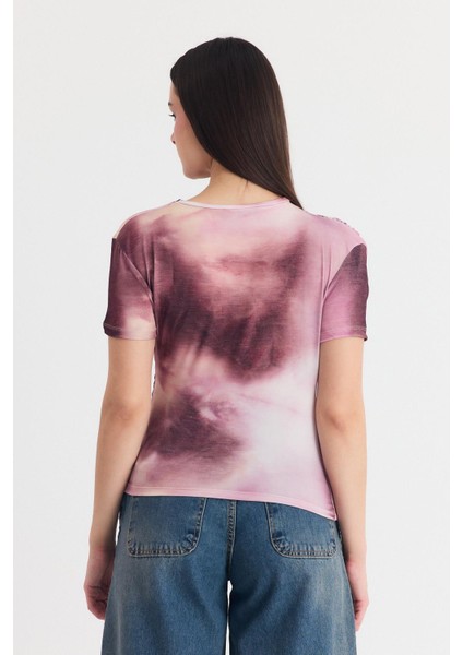 Pembe Desenli Büzgülü Sandy Bluz 12303 indirimleri