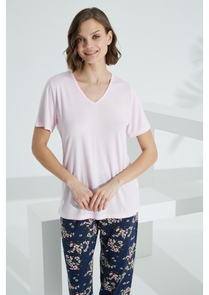 Bambu Soft Kumaş Kısa Kol Kapri Takım 71041