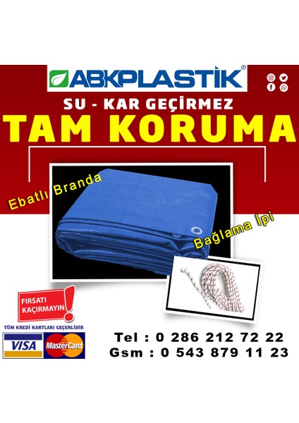 Ebatlı Pvc Branda Gölgelik Su Geçirmez Çadır 2 mt x 5 mt