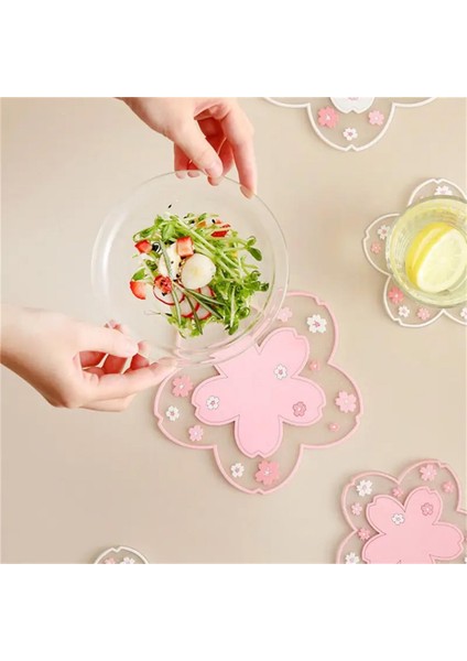 6'lı Kiraz Çiçeği Desenli Pleksi Bardak Altlığı 11,5cm