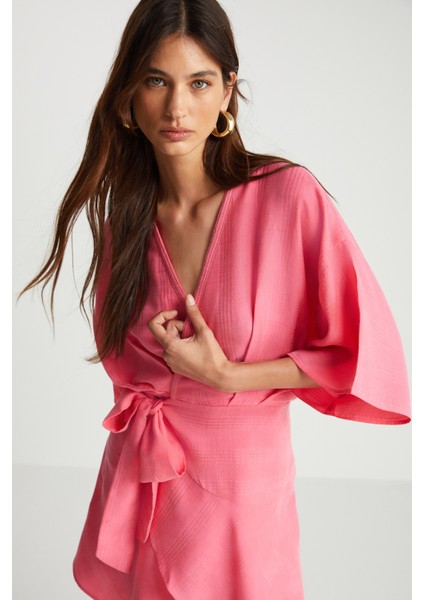 Pembe Kimono Elbise