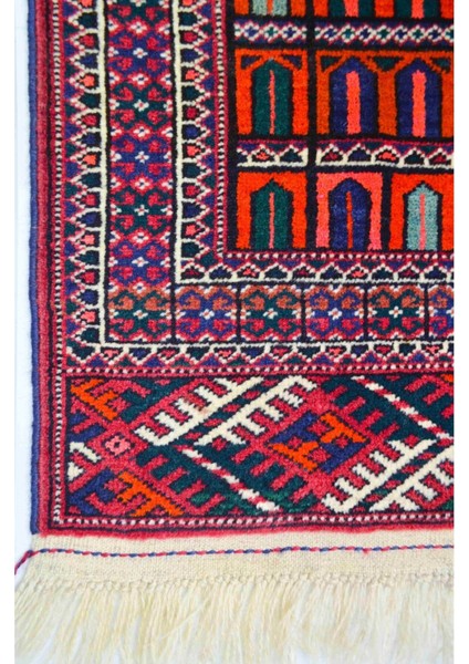 El Dokuma Güvercin Desenli Yün Türkmen Halısı 60 x 100 cm (0.6 M²)