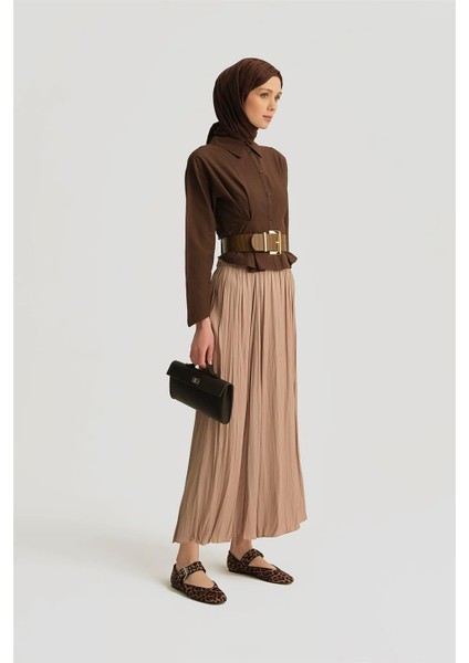 Kırışık Saten Etek 25YH5601 Bej fiyatları