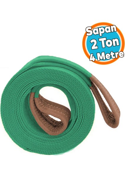Yük Kaldırma Polyester Spanzet Sapan Yeşil Renk 2 Ton 4 Metre Sağlam Taşıma Indirme Araç Çekme Halat