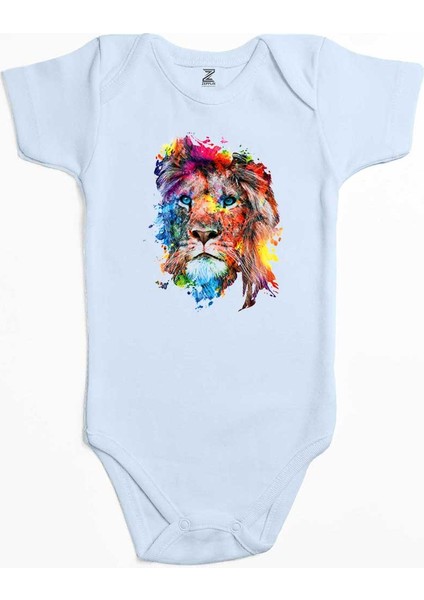 Lion Rainbow Mavi Renk Bebek Body Zıbın