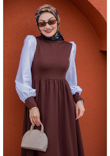 Jade Beyaz Garnili Elbise-Kahve fiyatları