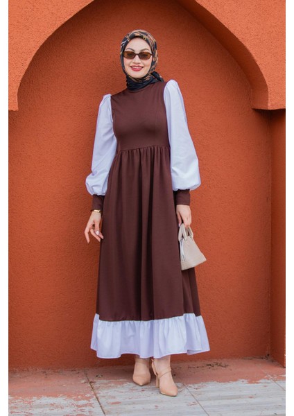 Jade Beyaz Garnili Elbise-Kahve modelleri